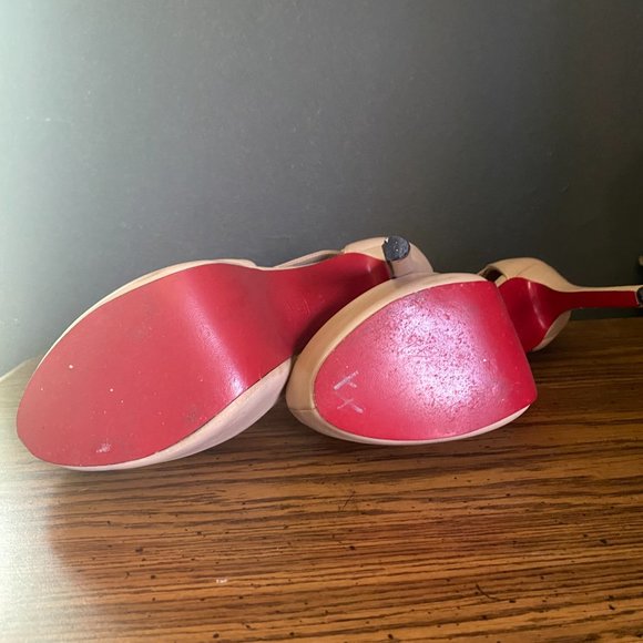 Nude crisscross strap platform peeptoe heels with velcro closure sz 9 - Picture 8 of 10